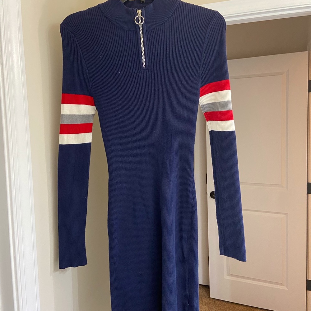 Blue, white, and red dress